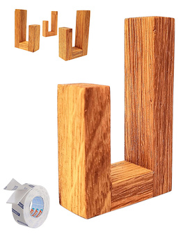 Dębowy wieszak samoprzylepny 3 szt.– drewniany, bez wiercenia, handmade