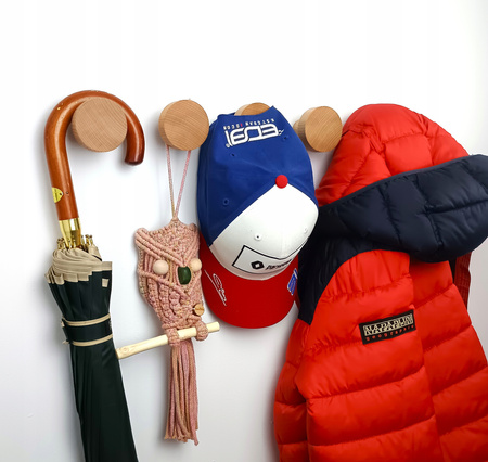 Okrągły Wieszak na Ubrania Drewniane 3 szt. 5,5 cm – Haczyk ścienny do Przedpokoju, Łazienki, Kuchni 60 mm Buk