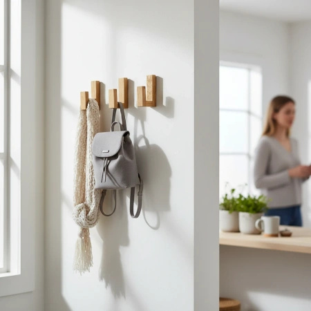 Dębowy wieszak samoprzylepny – drewniany, bez wiercenia, handmade