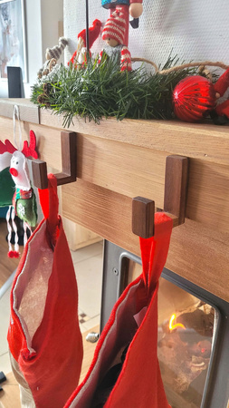 Drewniany Wieszak 3 szt. na Skarpety Mikołaja na Kominek Ścianę Świąteczny Orzech