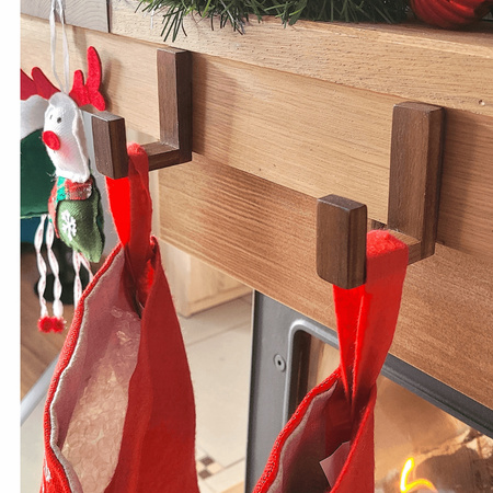 Drewniany Wieszak 3 szt. na Skarpety Mikołaja na Kominek Ścianę Świąteczny Orzech