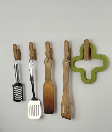 Drewniany Wieszak na Ubrania 3 szt. Samoprzylepny Dębowy Haczyk do Przedpokoju