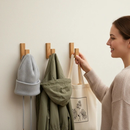 Dębowy wieszak samoprzylepny – drewniany, bez wiercenia, handmade