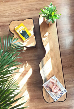 Zestaw Drewnianych Stolików Dębowych – Stolik Kawowy i Mały Stolik Brązowo Czarny do Salonu