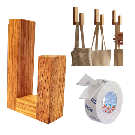 Dębowy wieszak samoprzylepny – drewniany, bez wiercenia, handmade