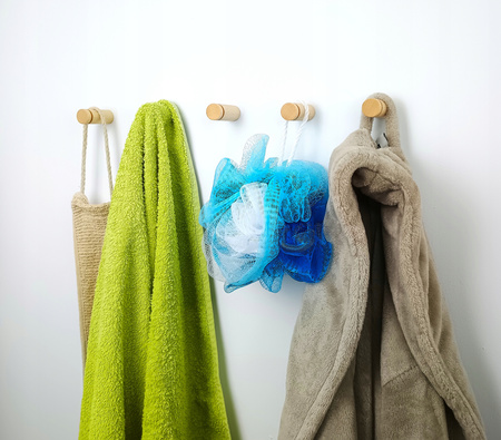 Zestaw 3 drewnianych prostych wieszaków ściennych – 5,5 cm do garderoby, sauny, łazienki Buk