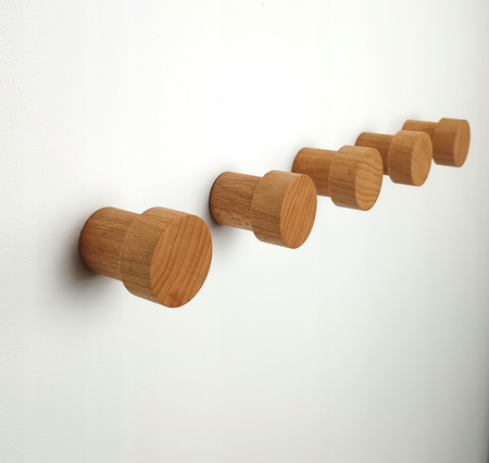 Okrągły Haczyk Drewniany Ścienny 3 szt. – 5,5 cm - Wieszaki Ścienne Drewniane 45 mm Buk