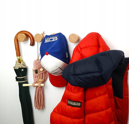 Okrągły Haczyk Drewniany Ścienny 3 szt. – 5,5 cm - Wieszaki Ścienne Drewniane 45 mm Buk