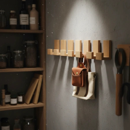  Drewniany Wieszak 3 szt. Samoprzylepny Ścienny Dębowy Haczyk na Taśmę