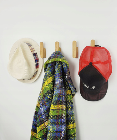 Drewniany Wieszak na Ubrania 3 szt. Samoprzylepny Dębowy Haczyk do Przedpokoju