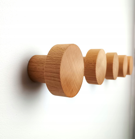 Okrągły Wieszak na Ubrania Drewniane 5,5 cm – Haczyk ścienny do Przedpokoju, Łazienki, Kuchni 60 mm Buk