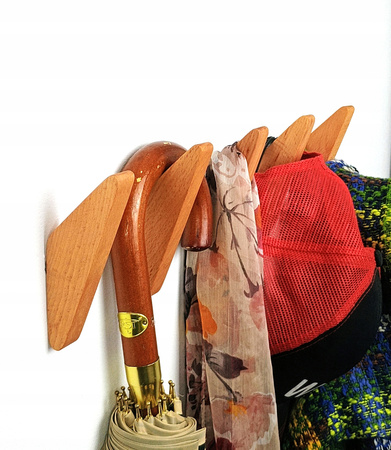 Drewniany wieszak 3 szt ścienny na ubrania do przedpokoju – ukryty montaż - Buk