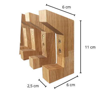 Wieszaki na Ścianę 3 szt Drewniane do Przedpokoju Pojedyncze Dębowe Wiszące