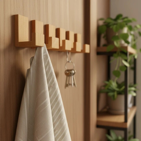  Drewniany Wieszak 3 szt. Samoprzylepny Ścienny Dębowy Haczyk na Taśmę