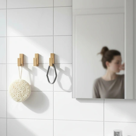 Dębowy wieszak samoprzylepny – drewniany, bez wiercenia, handmade