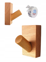 Wieszak Drewniany Samoprzylepny 3 szt. na Ścianę Wieszaki na Ubrania Ścienne Buk